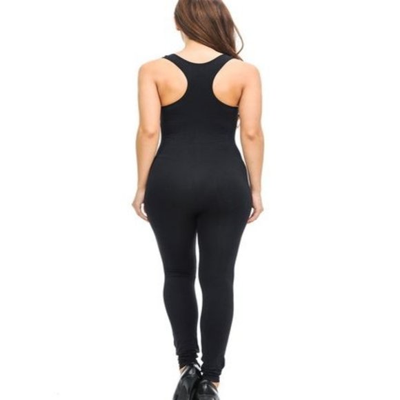BASIC NYLON SPANDEX JUMPSUIT One Size Black - Picture 4 of 5